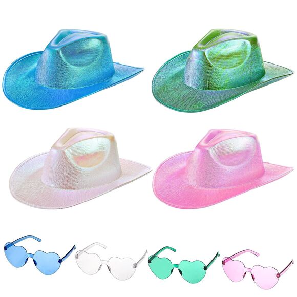 9455 Set Of 4 Holographic Space Cowgirl Hat, Metallic Space Cowboy Party Hat main image 6